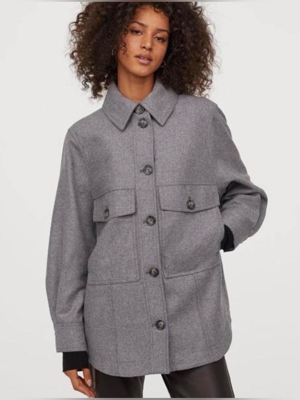 H&M Grey Manteco Wool-Blend Pea Coat size S